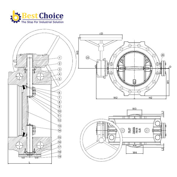 BẢN VẼ AVK VAN BƯỚM LỆCH TÂM KÉP, PN10/PN16 118-005