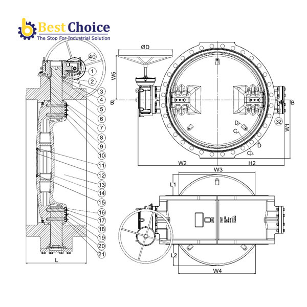 BẢN VẼ AVK VAN BƯỚM LỆCH TÂM KÉP, PN10 PN16 ,100-672