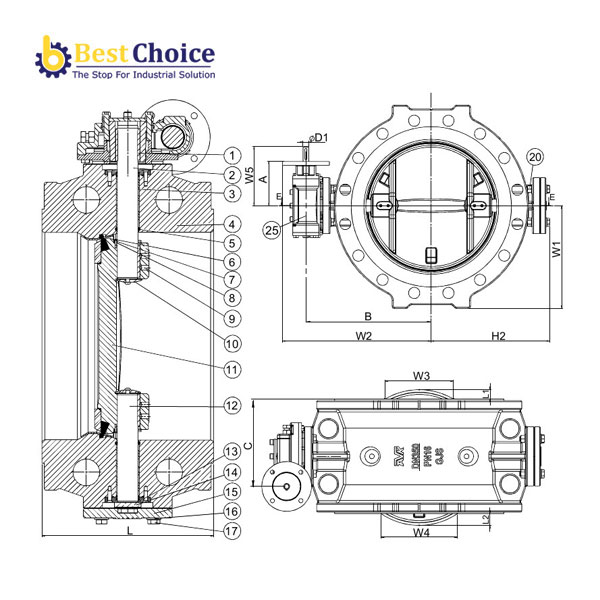 BẢN VẼ AVK VAN BƯỚM LỆCH TÂM KÉP, PN10/PN16 756/102-142