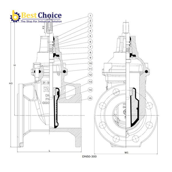 BẢN VẼ KỸ THUẬT AVK VAN CỔNG MẶT BÍCH, PN10 - PN16