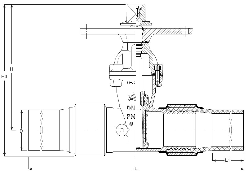 AVK VAN CỔNG, ĐẦU ỐNG PE, PN16 3600
