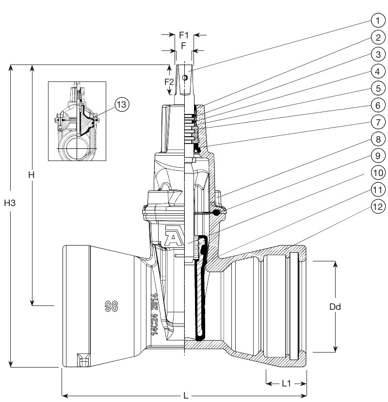 AVK VAN CỔNG EE KIỂU TYTON, PN16