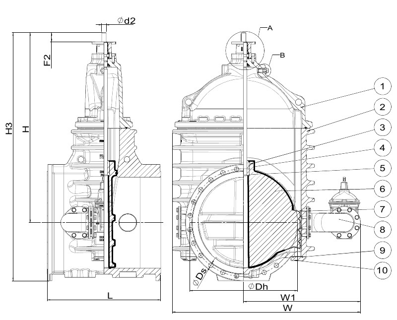 AVK VAN CỔNG, MẶT BÍCH, PN10PN16 55-30