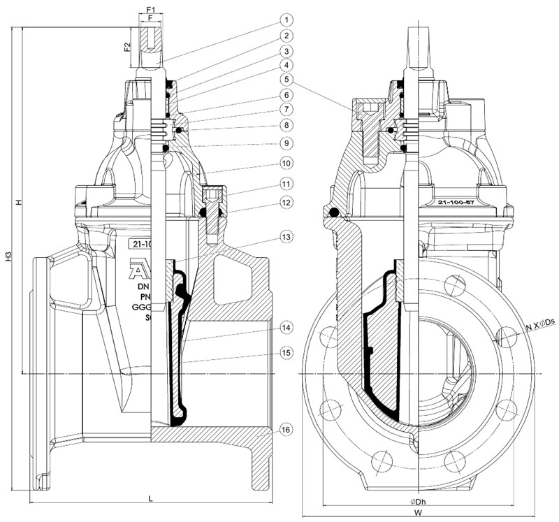 AVK VAN CỔNG MẶT TỰA ĐÀN HỒI, PN10-PN16, CTC