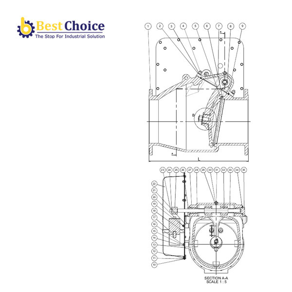 AVK VAN MỘT CHIỀU CÁNH LẬT, MẶT TỰA KIM LOẠI PN16