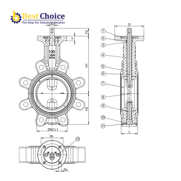 BẢN VẺ AVK VAN BƯỚM ĐỒNG TÂM KIỂU LUG, PN10 PN16 71-009